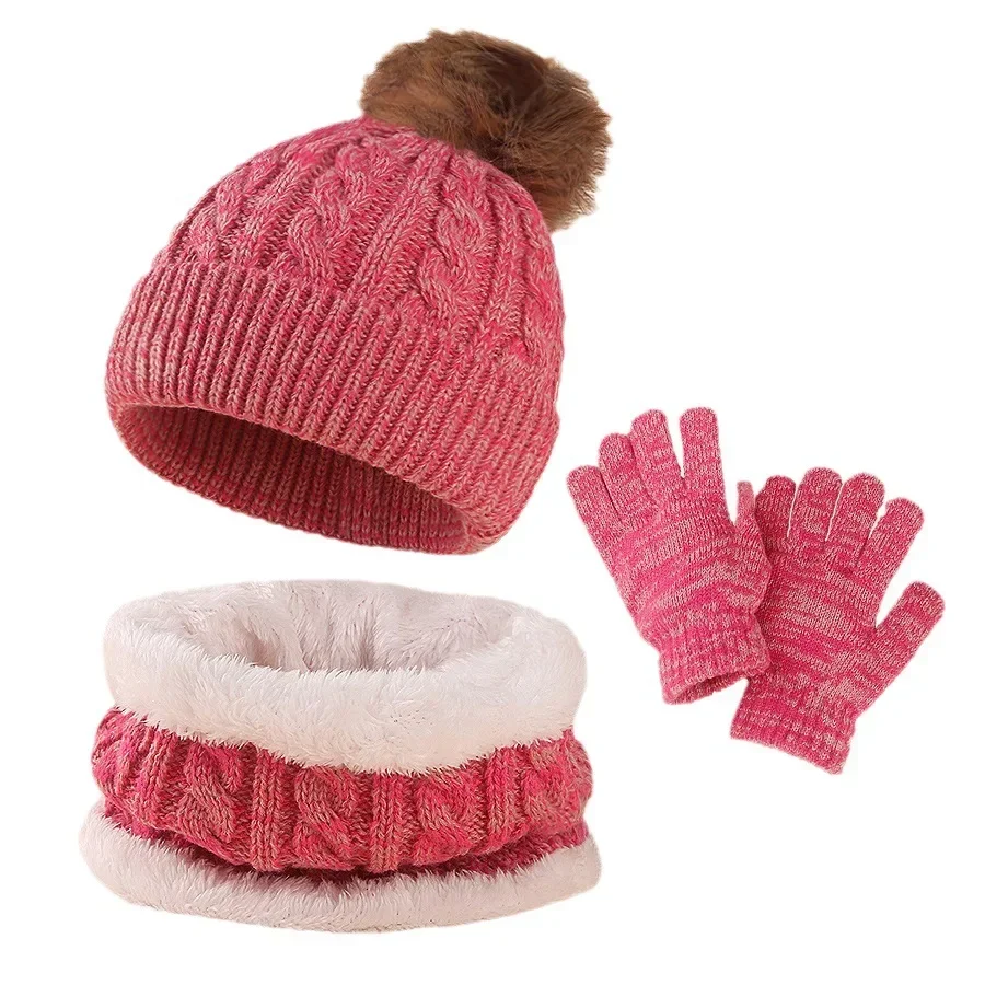 

3 Pcs Kids Winter Knitted Beanie Hat Scarf Gloves Set Warm Soft Thick Fleece Lining for Kids 1-10 Years