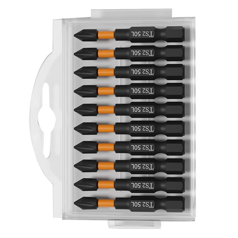 Juego de puntas cruzadas magnéticas PH2, 10 Uds., 50Mm, cabeza de lote de impacto Phillips cruzada, dureza, punta de destornillador, herramienta de mano