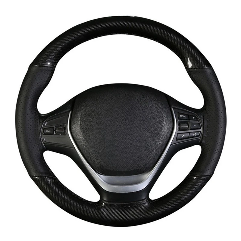 

DIY Steering Wheel Cover Soft Carbon + Fiber Leather Braid On The Steering-wheel Of Car With Needle and Thread