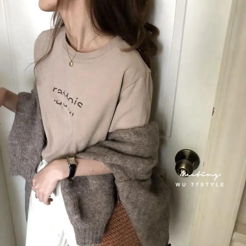 Lazy Style Letter Printing Youth Tops Summer New O-neck Loose Street Casual T Shirts Preppy Style Fashion Trend Women Clothing