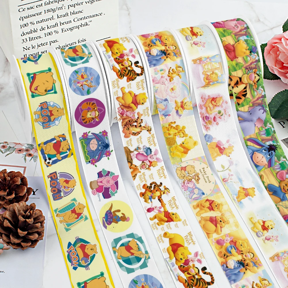 Disney Cartoon Princess Winnie the Pooh Printing Grosgrain Ribbon 5Yards for DIY Hair Bows Merry Party Dec Meterials