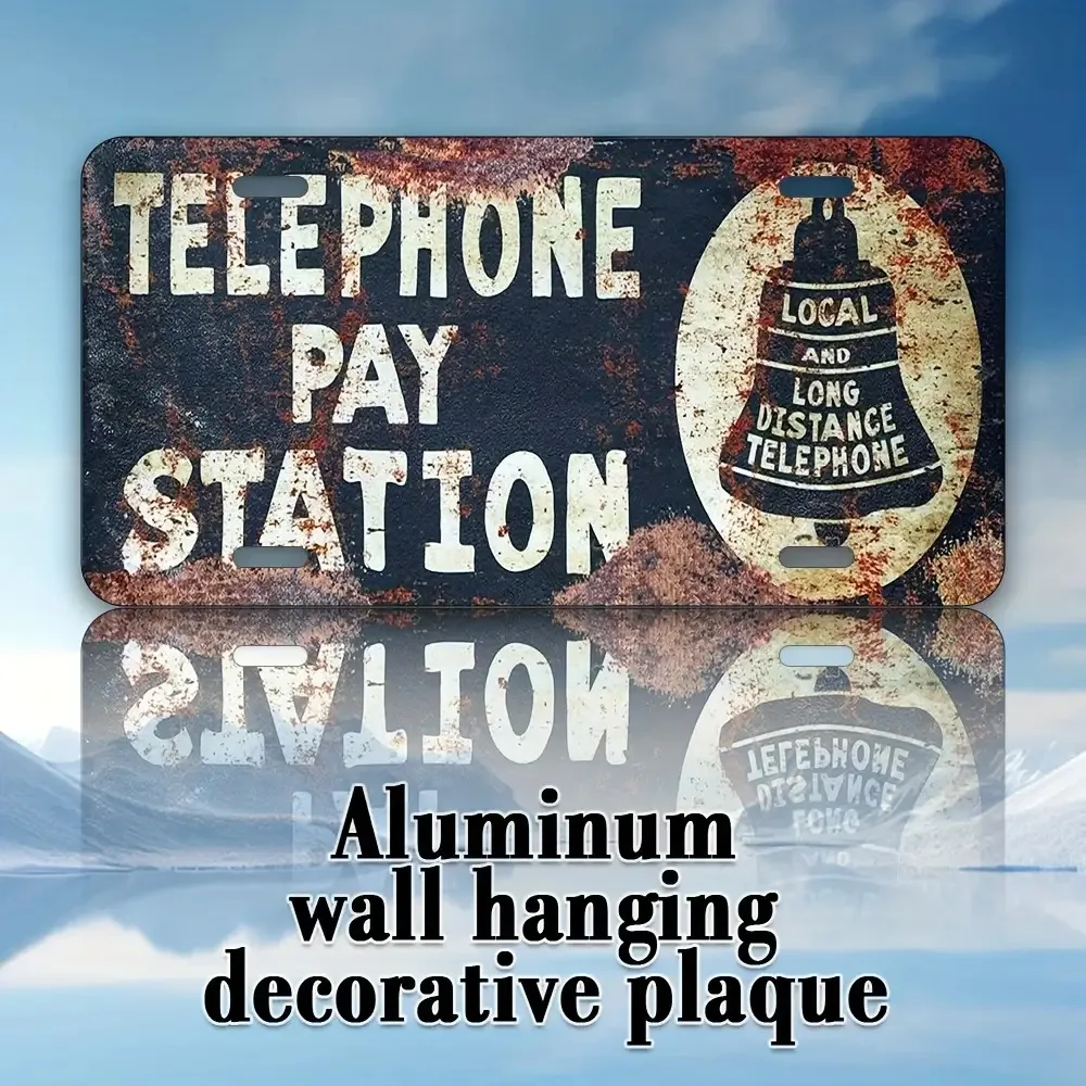 2D Flat, 1pc Vintage Telephone Pay Station Metal Sign Aluminum Wall Hanging Decor with