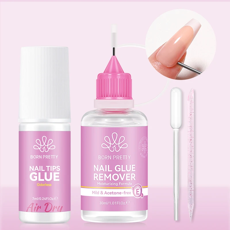 BORN PRETTY 1/2Pcs 30ml Pinpoint Nail Glue Remover Gel Polish For Press On Nail Quick Dry Gentle Soften Nail Tips Remover Set
