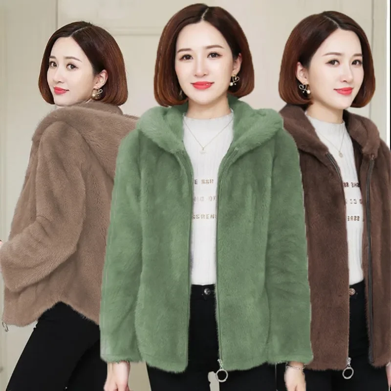 New Plush Thickened Hoodies Double-sided Coral Velvet Winter Loose Hooded Warm Sweatshirts for Women\'s Zippered Lamb Wool Jacket