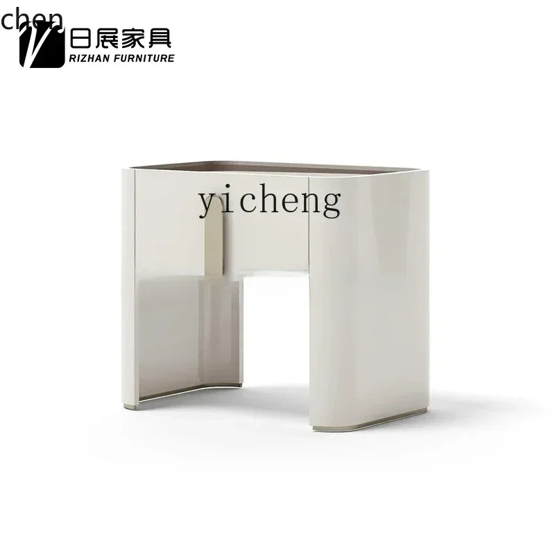 Gz-18   Light Luxury Milky White Bedside Table Designer Fully Equipped Storage Cabinet