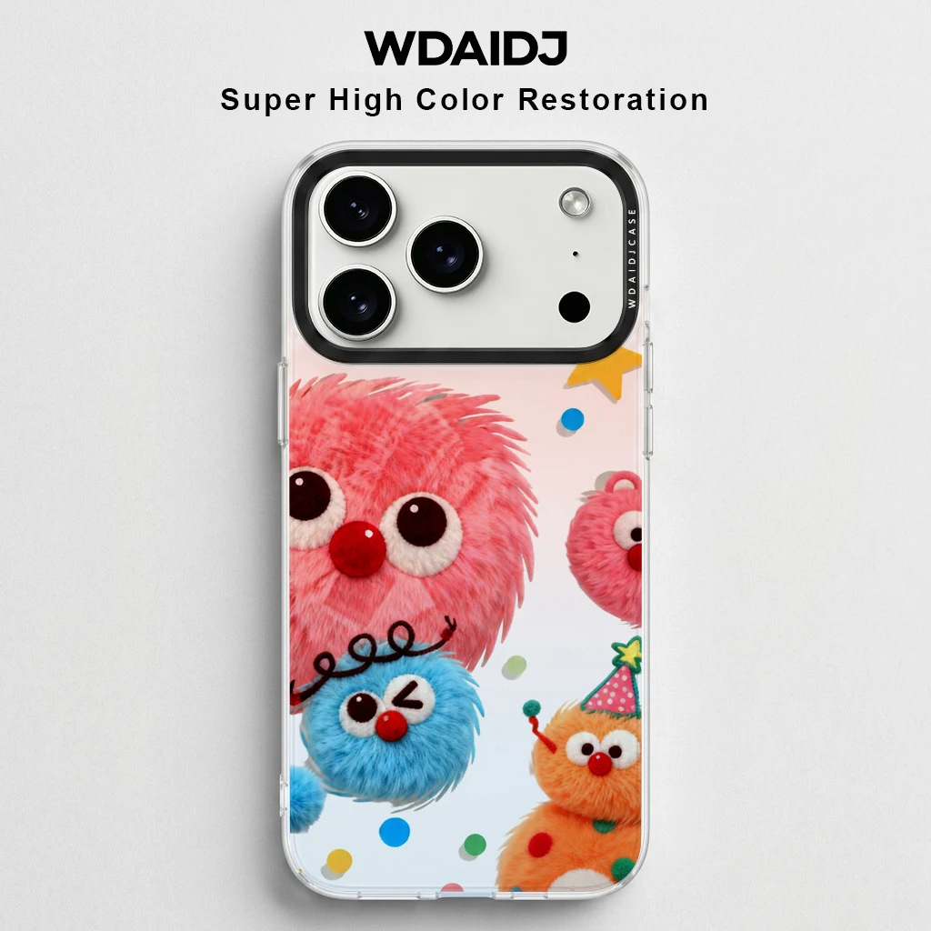 

Cute Fluffy Monster Print Clear Phone Case for iPhone 13 14 15 16 17 Cartoon Pattern Transparent Anti-Yellow Cover