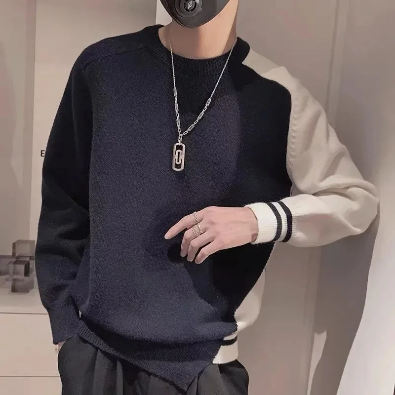 

Men's Sweater Autumn Winter Thickening New Style Contrast Color Hot Style Stitching Inner Sweater Trendy Brand Bottoming Shirt