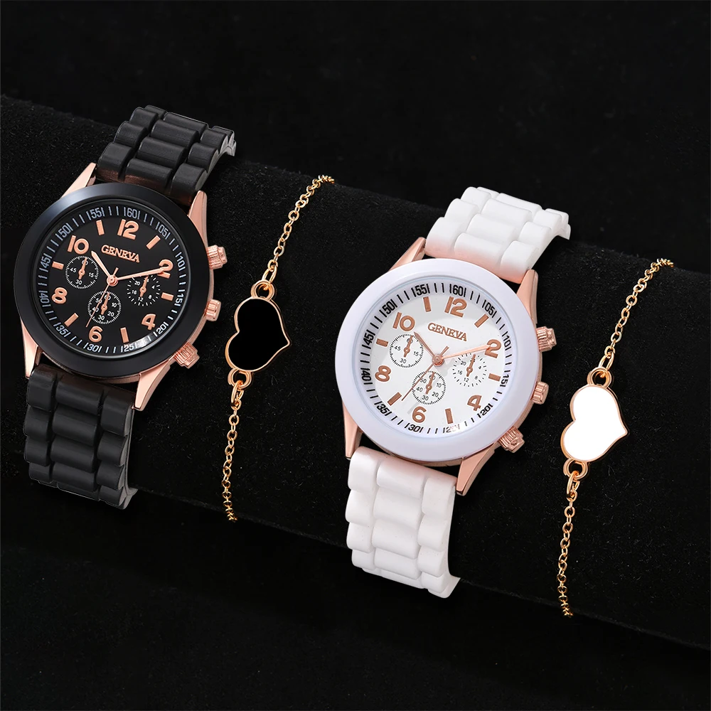 4PCS Fashion Simple Watch Luxury Men's and Women's Belts Business Leisure Bracelet Quartz Watch Love Watch Watch Set