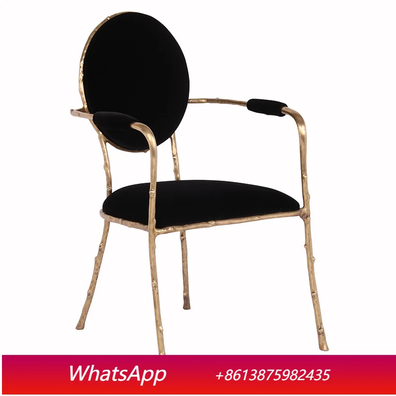 

LTT Art Backrest Armrest Living Room Leisure Chair Villa Dining Room Pure Copper Dining Chair