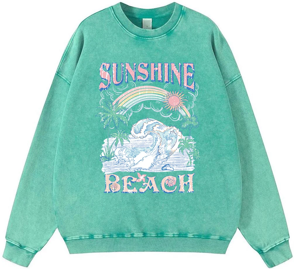 Sunshine Beach Sea Wave Man Vintage Washed Cotton Sweatshirt Vintage Crewneck Pullover Autumn Oversize Hoodie