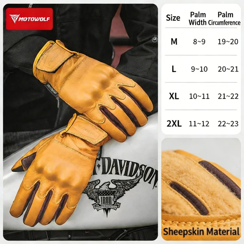 

Men's Genuine Leather Retro Motorcycle Gloves Windproof Touchscreen Cycling Items Protective Motorbike Riding Gear Accessories
