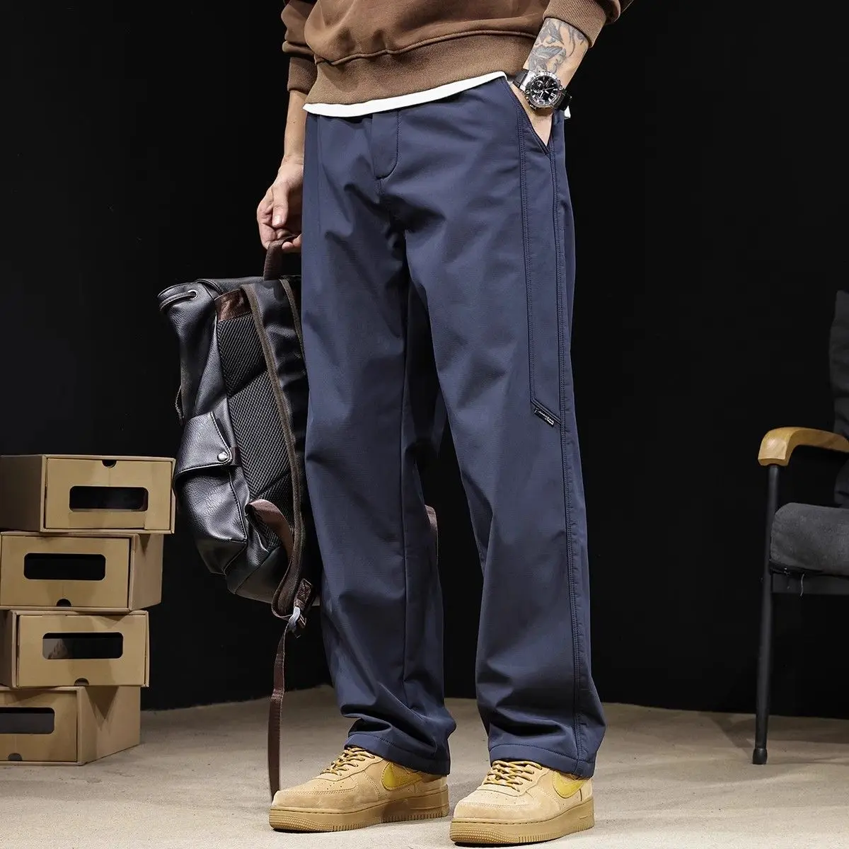 

Summer 2025 Loose Straight Leg Casual Pants Men's Wide Leg Loose Fit Pure Color Retro Japanese Sle Casual Trousers