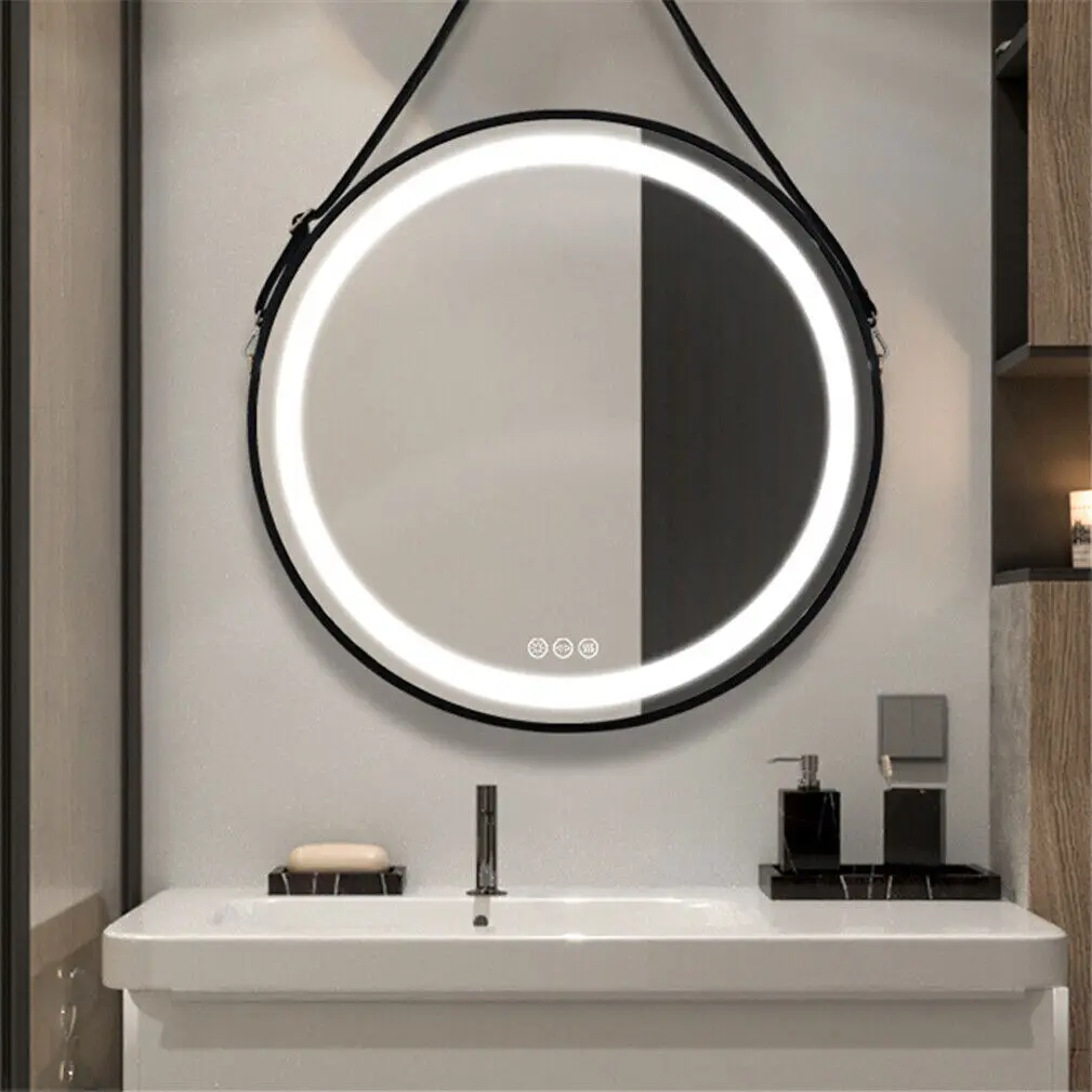 Bathroom Mirror 800mm Round Illuminated Wall Hanging Mirror with Anti-fog 3 Dimmable Lighting Touch for Bathroom Vanity Makeup