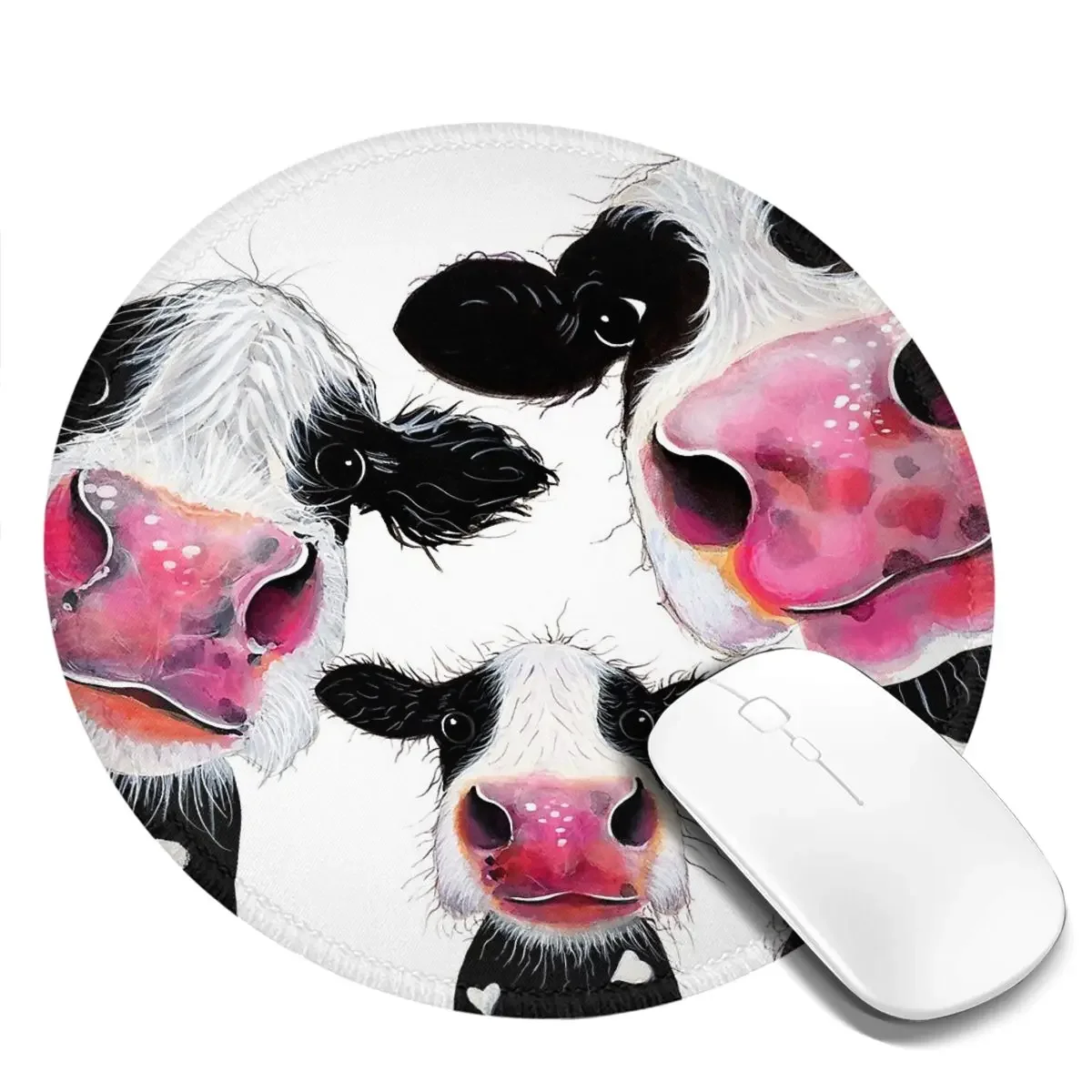 CoW PRiNT, ANiMaL PRiNT ' THe NoSeY FaMiLY ' BY SHiRLeY MacARTHuR Round Mouse Pad Computer Keyboard Mouse Mat Gamer PC Desk Mat
