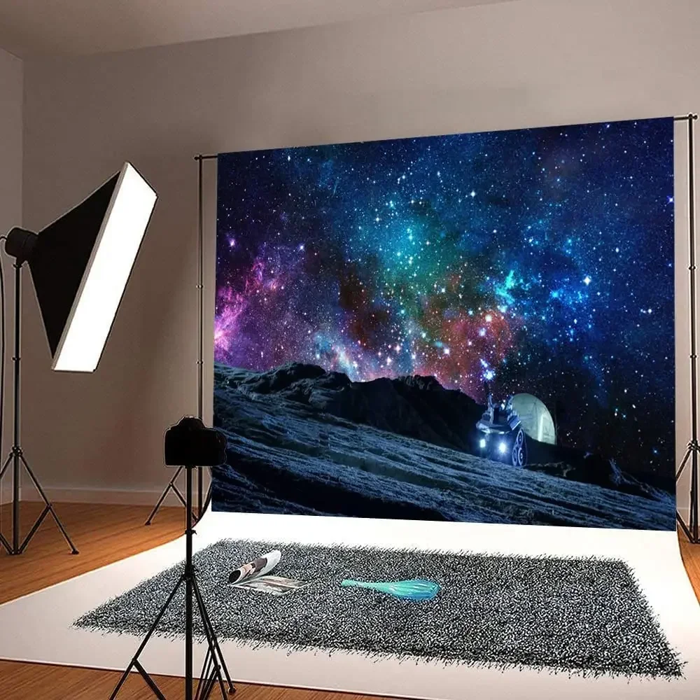 Outer Space Backdrop Moon Surface and Nebula Starry Galaxy Birthday Party Decor photo background photography backdrop