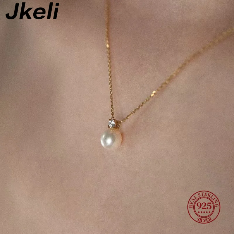 

Jkeli Real 925 Sterling Silver Zircon Pearl Round Choker Necklace For Women OL Fine Jewelry Minimalist Accessories