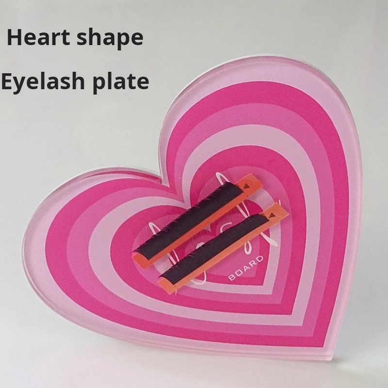 Venta al por mayor, herramienta de pestañas acrílicas personalizadas, paleta de extensión de pestañas, azulejos magnéticos de pestañas de San Valentín con corazón rosa bonito