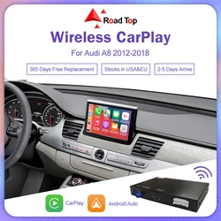 Road Top Wireless CarPlay for Audi A8 2012-2018, Support Android Auto, Mirrorlink Airplay Reverse Camera GPS USB Player Car Play