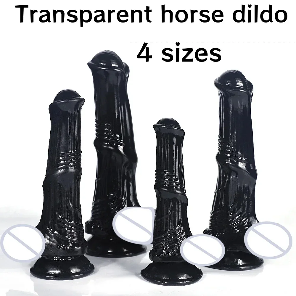 Four Sizes Huge Transparent Black Color Horse Monster TPE Dildos Realistic Big Fake Penis With Strong Suction Cup Adult Sex Toys