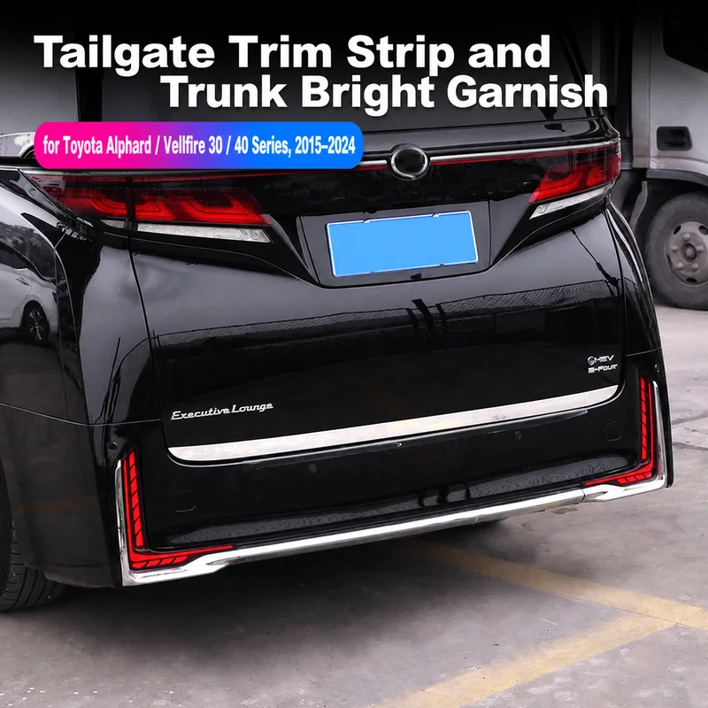 Car  Rear Tailgate Trim for Toyota Alphard Vellfire 30 40 Series Stainless Steel Trunk Lid Molding Garnish Silver Black