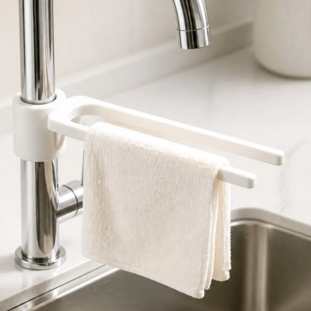 Simpl Adjustable Faucet Towel Rack No-Drill Universal Kitchen Towel Rack Long Arm Plastic Drying Organizer Home Kitchen