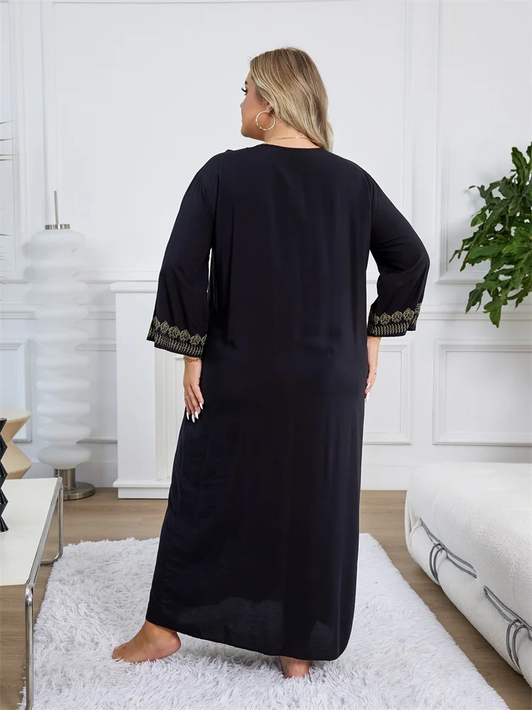 Embroidery Plus Size Long Sleeve Kaftan Beach Dress Bathing Suit Cover Up 2024 Women Summer Beachwear Moo Moo Dress Q1603