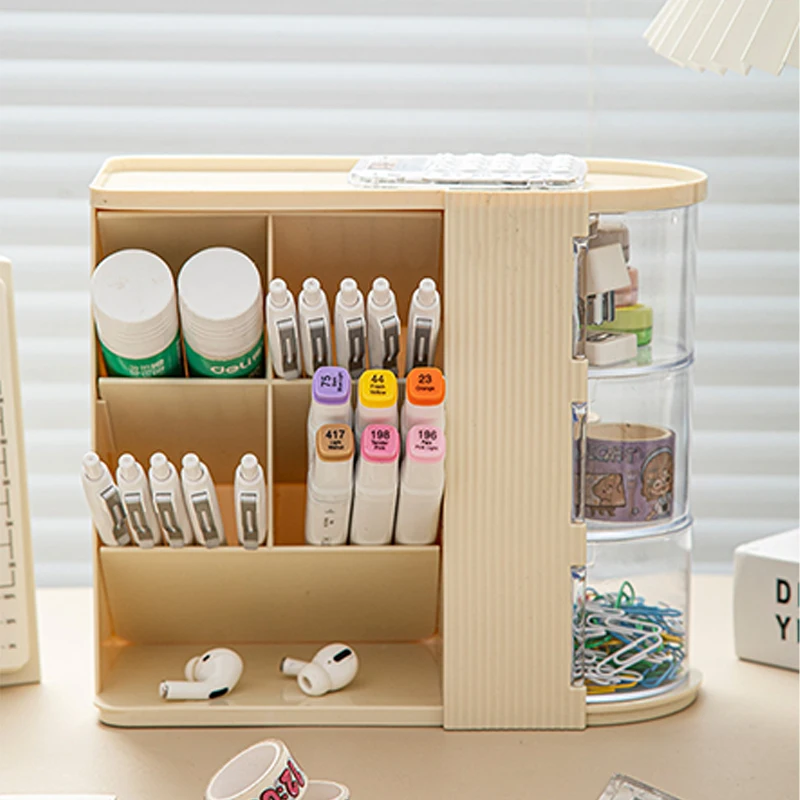 Slanted Insert Desktop Pen Holder Storage Box, Stationery Organizer for Elementary School Students' Desk, Multi-Compartment Kids