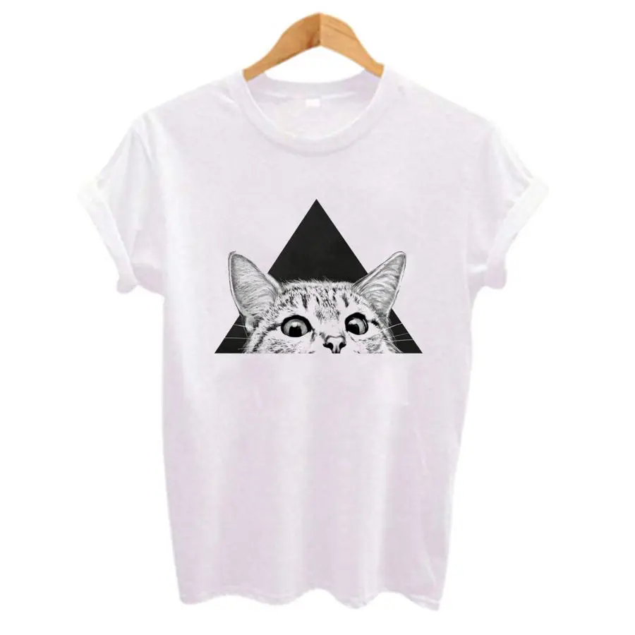 Cartoon Triangle cat Women's t-shirts Summer New Casual Loose Tshirt Plus Size Short Sleeve O-Neck Funny t shirt