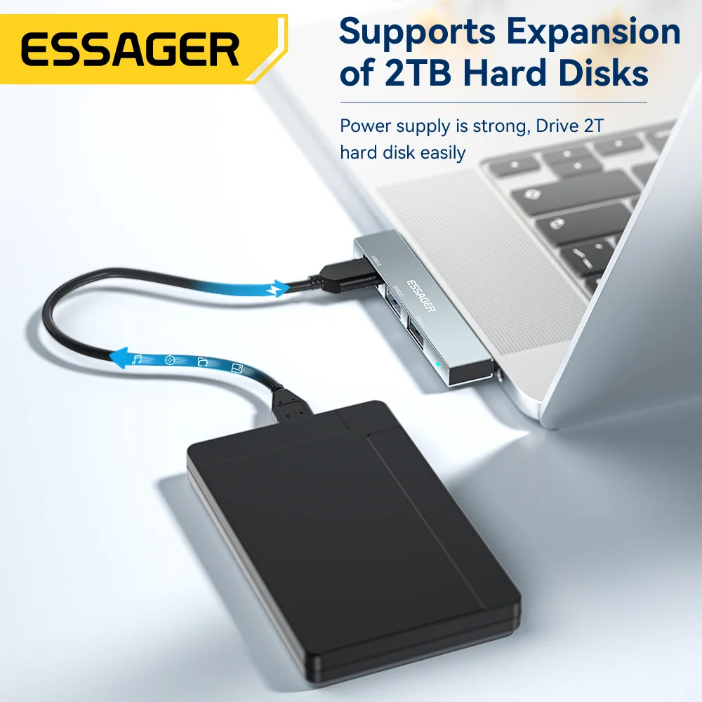 Essager 3 in 1 Type C to USB Hub 3 Ports C Extended Plug Portable USB C High Speed USB Hub For Macbook Pro Computer Accessories