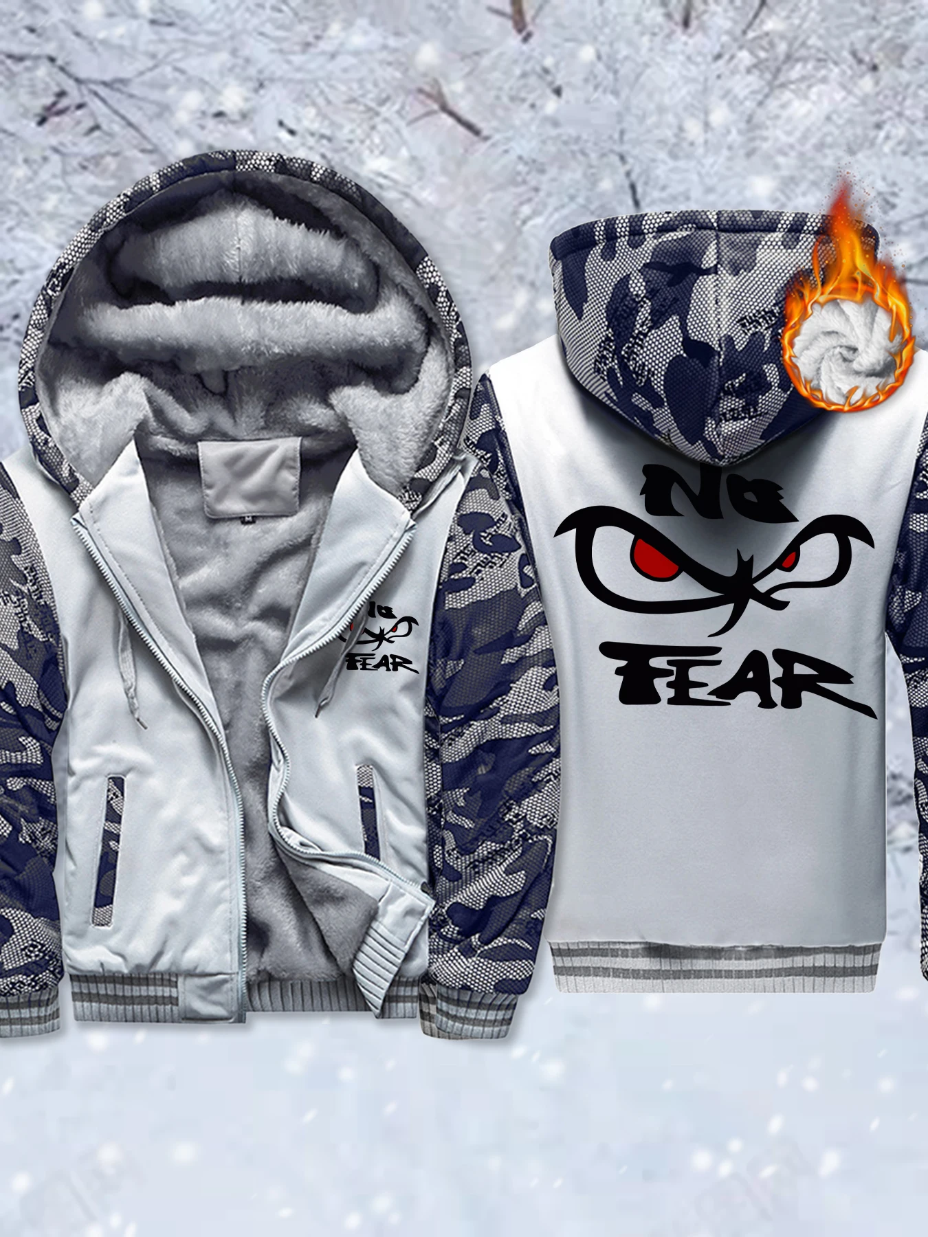 

Мужские флисовые утепленные куртки с принтом No Fear Determined Gaze, удобная верхняя одежда с карманами, зимняя толстовка на молнии, теплое базовое пальто