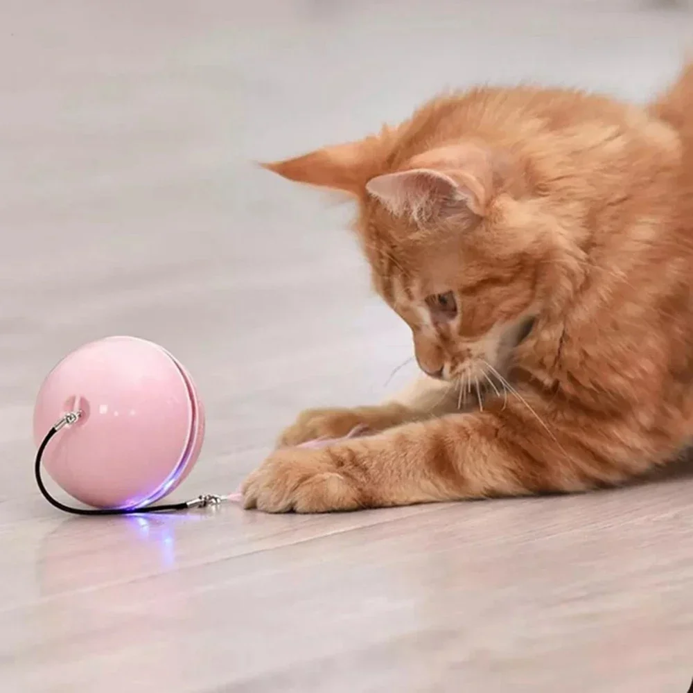 USB Smart Interactive Cat Toy Self Rotating Ball Automatic Rotation Ball Feather Toy LED Magic Roller Ball For Cat Dog Kid