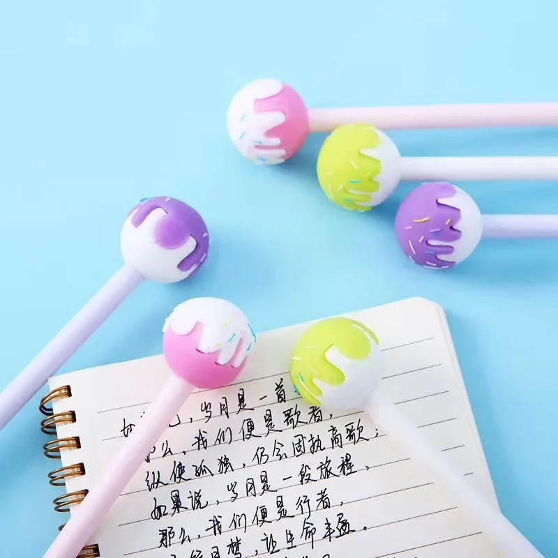 30PCS Cartoon Lollipop Silicone Cute Color Ice Cream Signature Pen Stationery Kawaii School Supplies Gel Pens