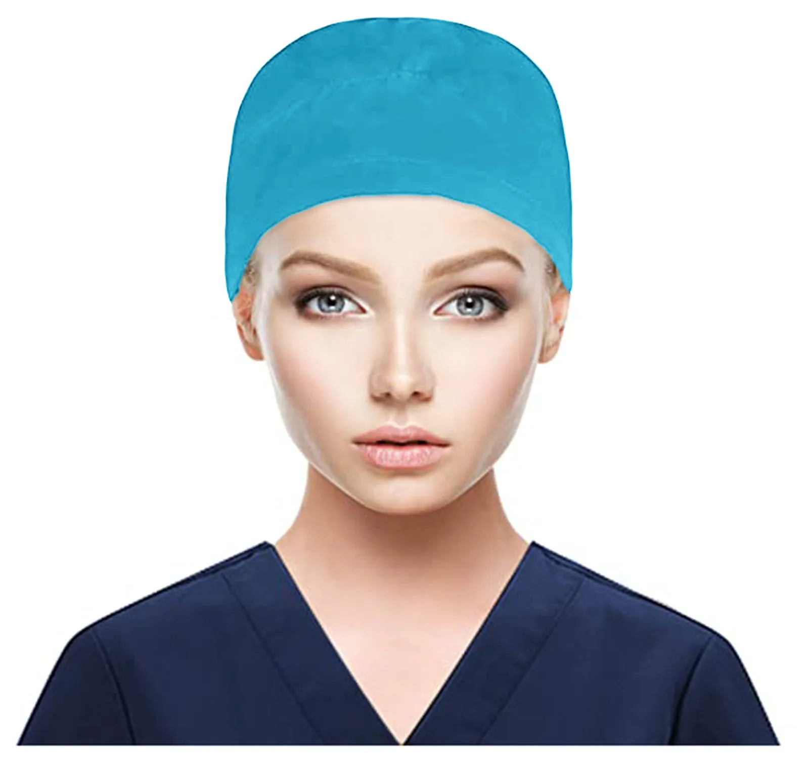 Scrub Cap With Button Women's ponytail Long Hair Adjustable Nurse hat pet grooming Work Cap With Sweatband Hospital surgical cap
