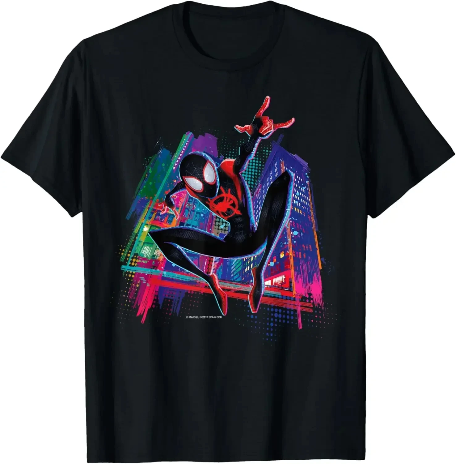 

2025 Marvel Short Sleeve Spider-Man Miles Morales Men's 100% Pure Cotton Short Sleeve Graffiti City T-Shirt