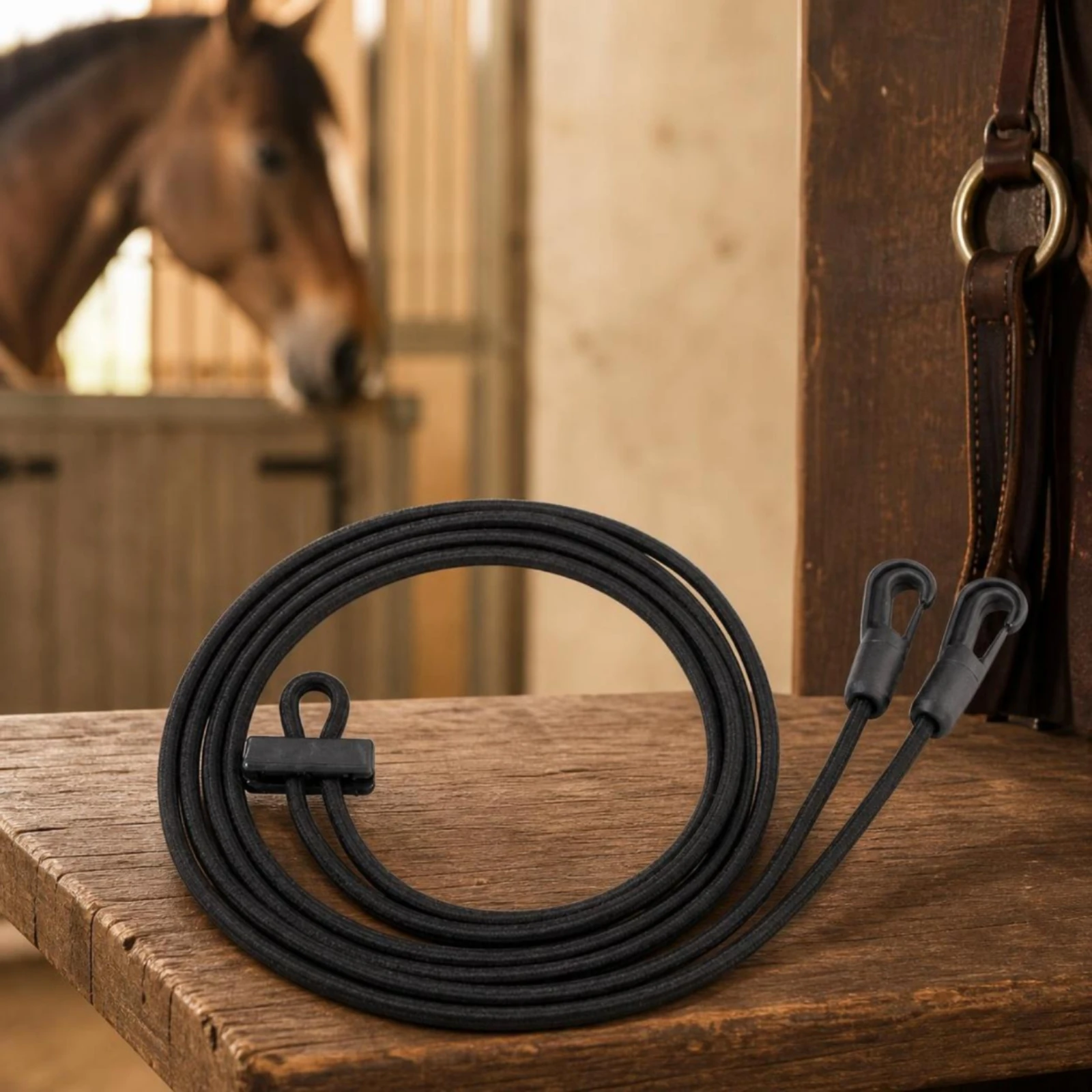 Elastic Side Rein with Snap Hooks Cylindrical Horse Training Strap Horse Side Reins Long-Lasting Tack Secure for Equestrians