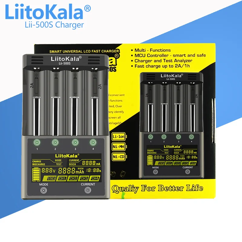 LiitoKala Lii-500 Lii-600 Lii-S8 Lii-PD4 Lii-PD2 LCD 3.7V/1.2V 18650/26650/16340/14500/18500 Battery Charger with screen