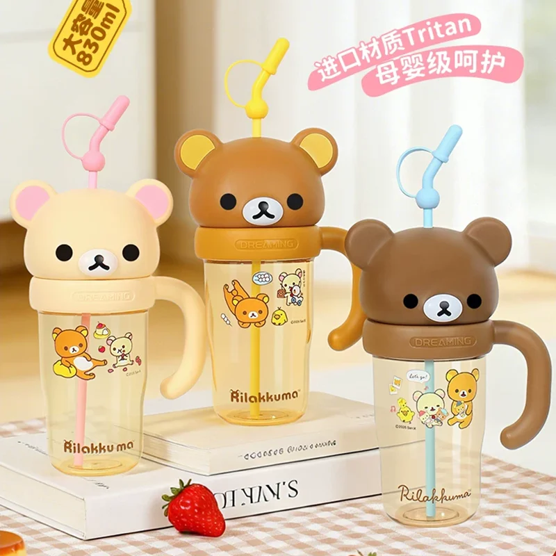 Sell Well Rilakkuma Straw Cup Large Capacity 830ml Cute Water Bottle With Handle Summer Drinkware Cup