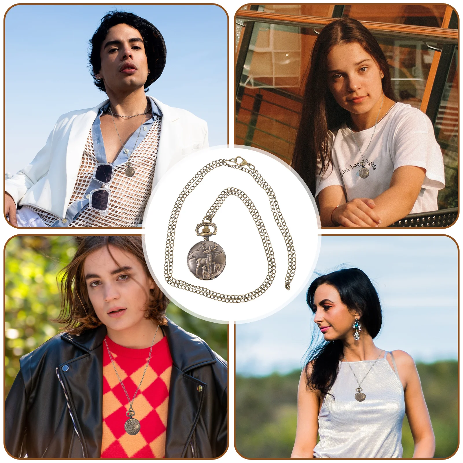 

1Pcs Vintage Quartz Pocket Watch Metal Necklace Chain Retro Deer Pattern Accurate Timekeeping Gift Pocket Watch