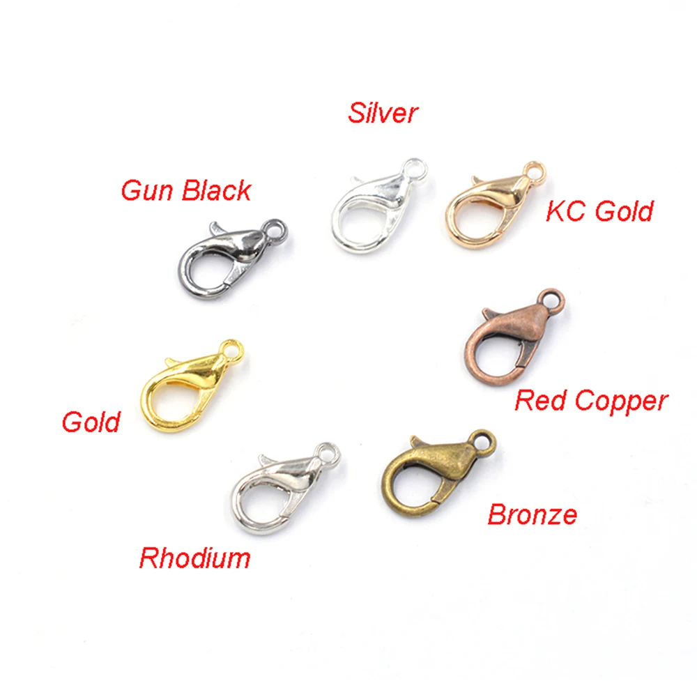 Mixed 9 Color 10/12/14/16mm Metal Lobster Clasp Hooks End Connectors for Jewelry Making Findings Necklace Bracelet DIY