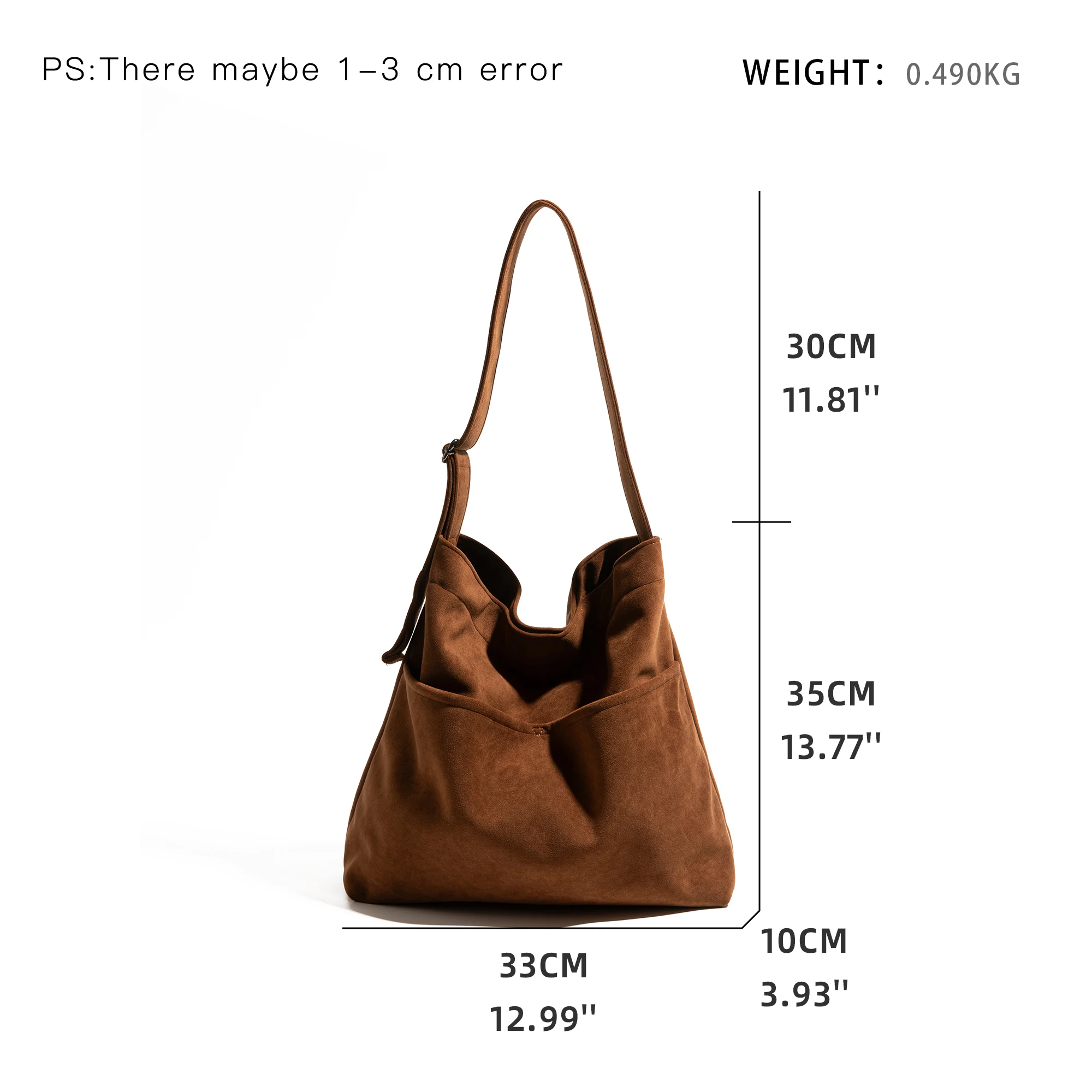 CKKUI Vintage Faux Suede Adjustable Strap Soft Solid Large Hobo Tote Bags Casual Daily Commute Shopping Women's Shoulder Handbag