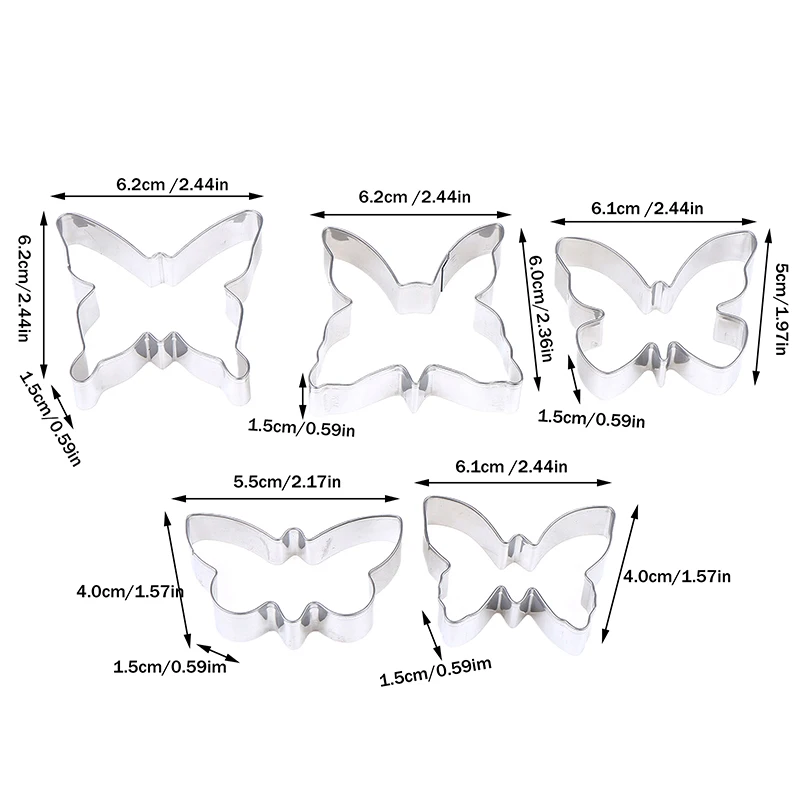 5Pcs/Set Stainless Steel Biscuit Mold Set Butterfly Cookie Cutter DIY Cake Decoration Tool Chocolate Pastry Baking Snacks Mold