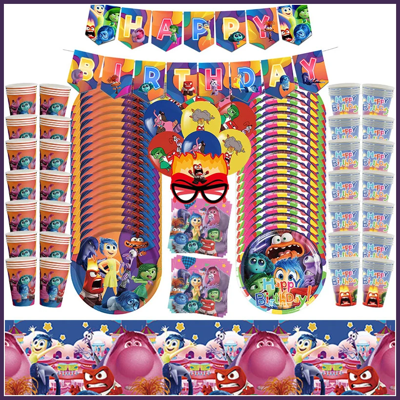 ديزني داخل خارج 2 عيد ميلاد مجموعة داخل خارج 2 ورقة أدوات المائدة بالونات زينة الحفلات مجموعة كاملة للأطفال لوازم سعيدة ديكو