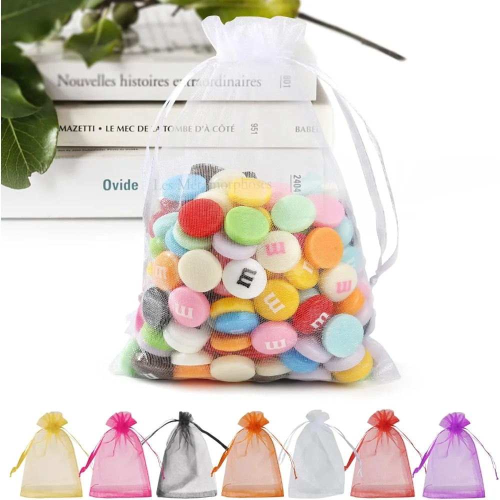 

50 Pack Organza Bags 5 x 7 Inch, White Sheer Favor Mesh Bags Drawstring, Gift Bag Small Size, Mesh Bag Drawstring For Wed