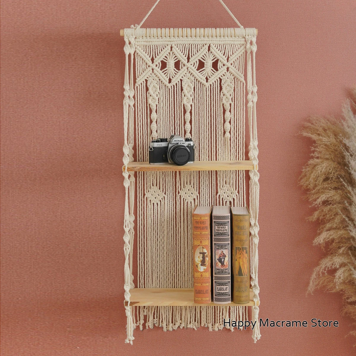 Macrame Shelves Floating Wood Shelf Handmade Gifts Hanging Wall Shelves Rustic Home Decor Boho Baby Natural Wood Shelf