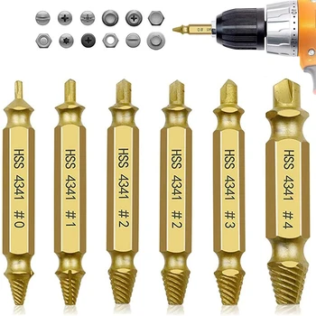 HSS Extractor Double Head Screw Slide Tooth Removal Screwdriver Screwdriver Bit Broken Wire 6pc Tool Set
