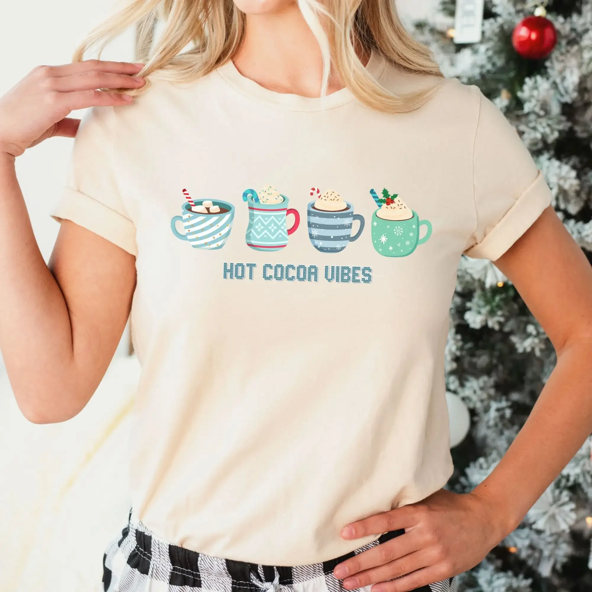 Hot Cocoa Vibes Chocolate T Shirt Christmas Graphic Tee Winter For Women Lover Movies
