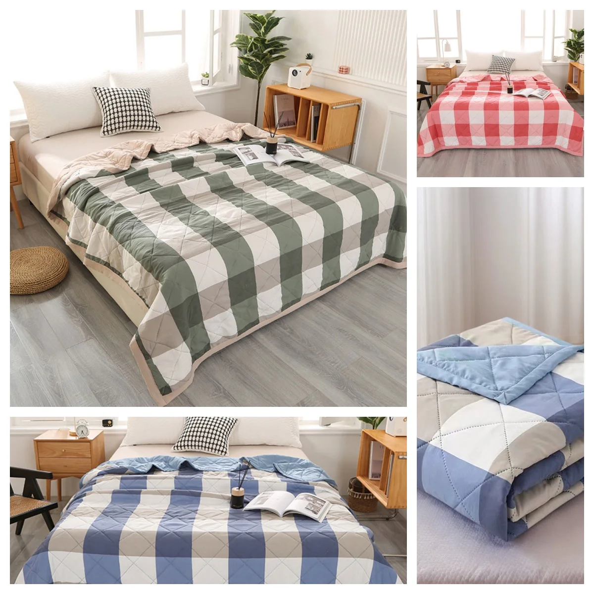 لحاف مغسول من القطن لتكييف الهواء، بطانية لحاف رفيعة، مفرش سرير مفرد مزدوج كوين كينج، غطاء منقوش للصيف