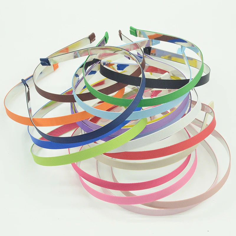 

10PCS 1cm Grosgrain Ribbon Lined Metal Wire Headbands Spring Colors Base Hairbands Hair Hoops DIY Hair Accessories