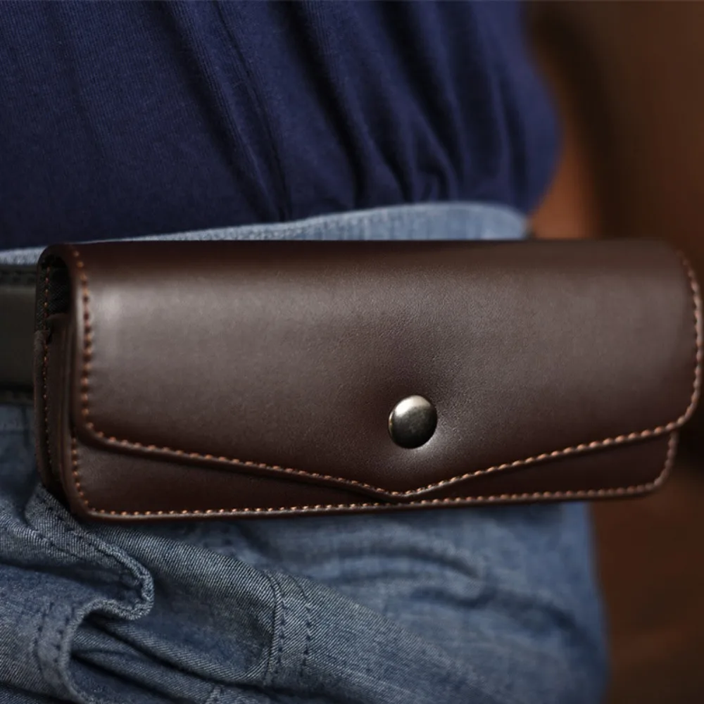 Herren-Aufbewahrungsbox aus Leder für Lesebrillen, gehobener Gürtel, tragbares Brillenetui aus Rindsleder, Handytaschen und Werkzeug-Tragetaschen