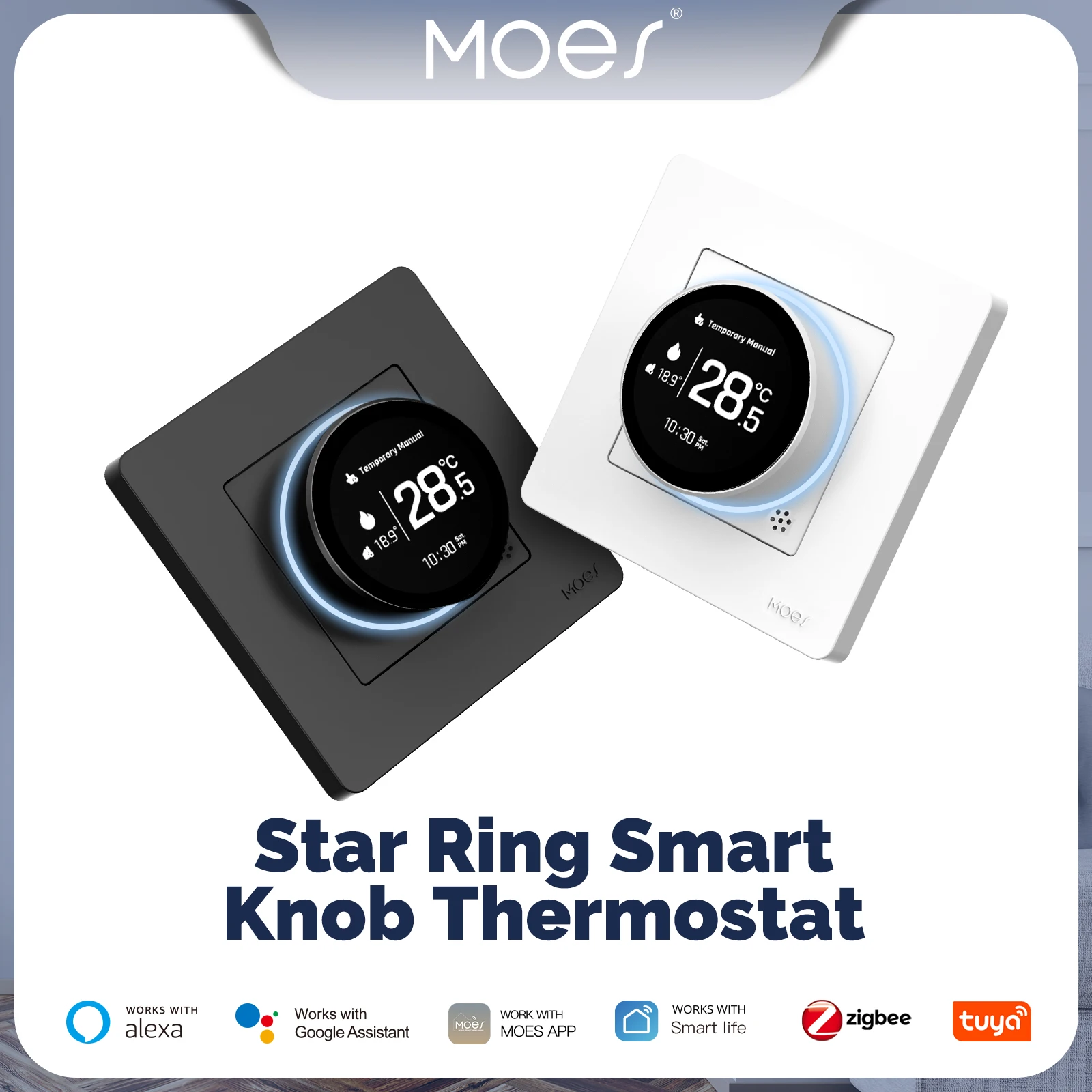 MOES Tuya ZigBee Smart Knob Thermostat Star Ring Series Temperature Controller Water Boiler Electric Heating With Alexa Google